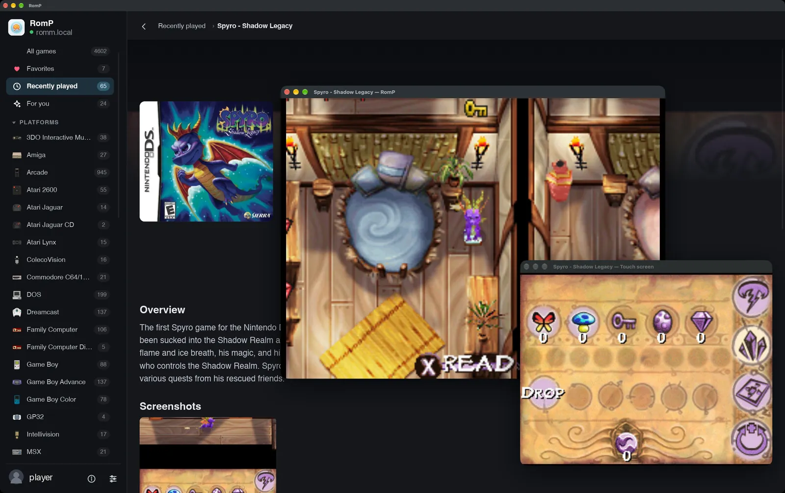 Spyro: Shadow Legacy with its two screens in two windows